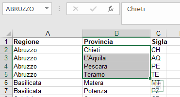 Elenco a discesa condizionato in Excel