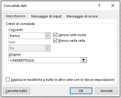 Elenco a discesa condizionato in Excel
