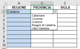 Elenco a discesa condizionato in Excel