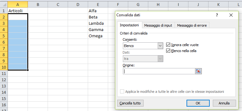 Elenco a discesa in Excel o menu a tendina in Excel - Mummu Academy