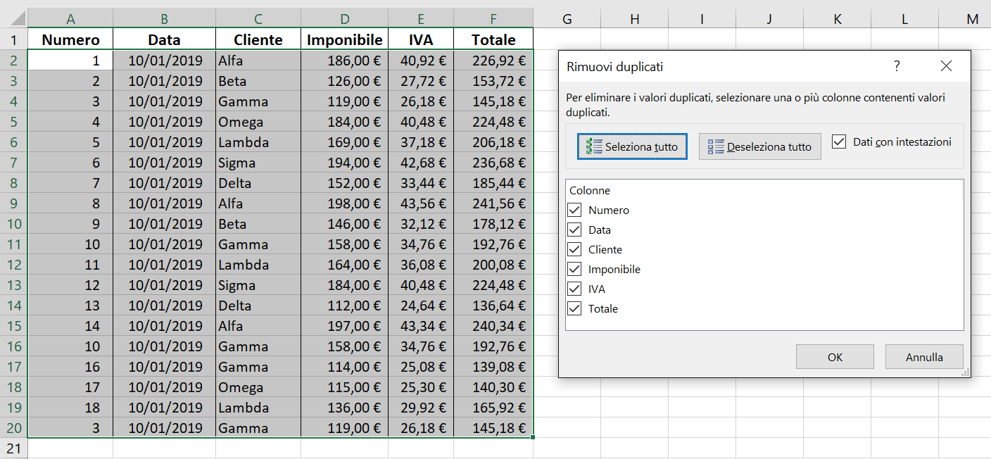 Elimina duplicati in Excel - Mummu Academy