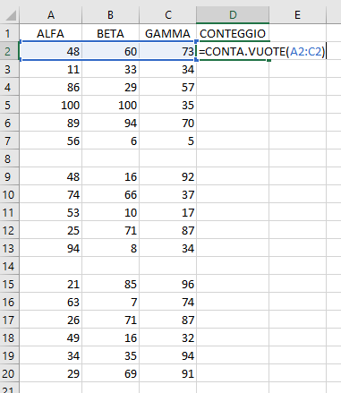 Eliminare le righe vuote in Excel