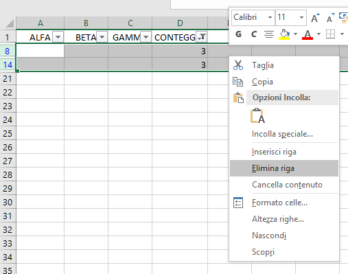 Eliminare le righe vuote in Excel