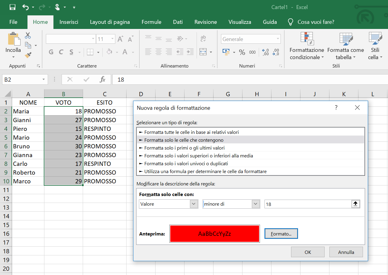 Formattazione Condizionale in Excel