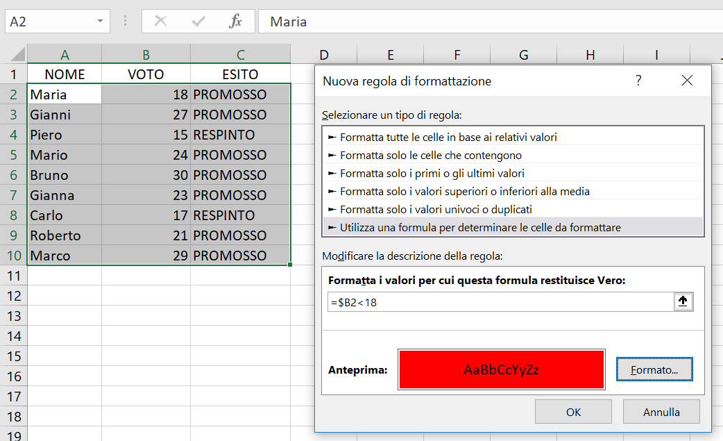 Formattazione Condizionale Basata su Formule in Excel