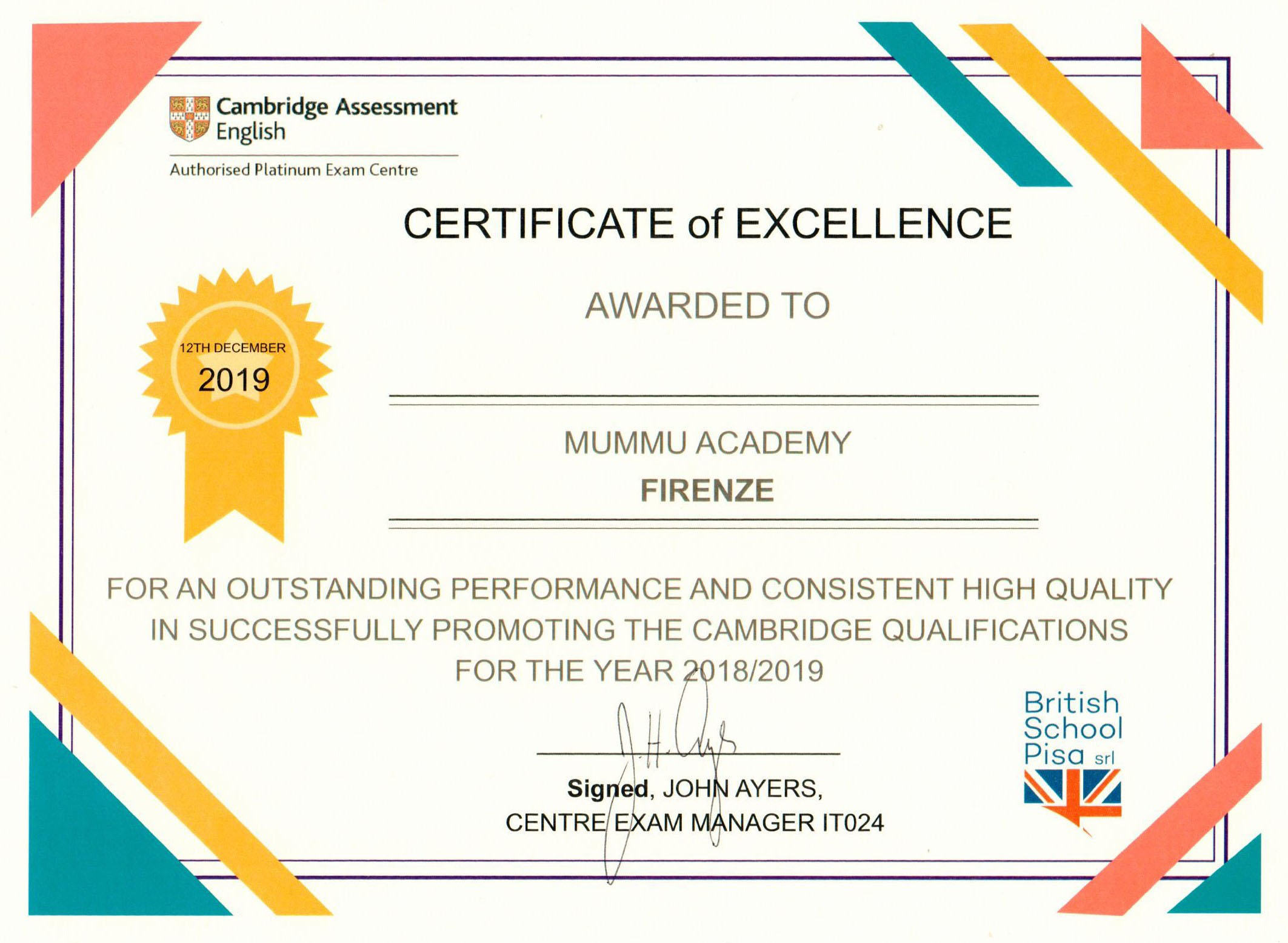 Mummu Academy Cambridge Certificate of Excellence
