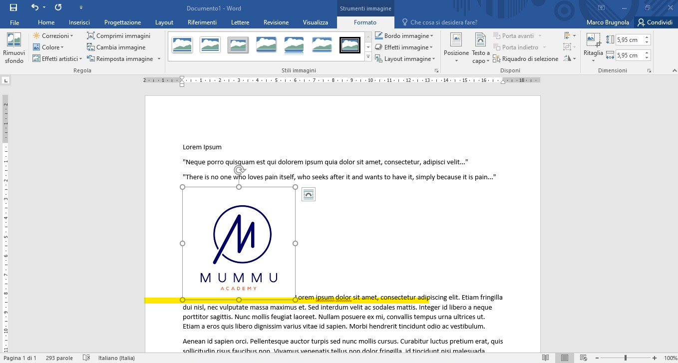 Come inserire immagine in Word senza spostare testo
