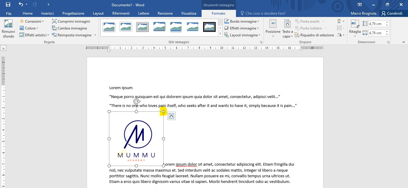 Come inserire immagine in Word senza spostare testo
