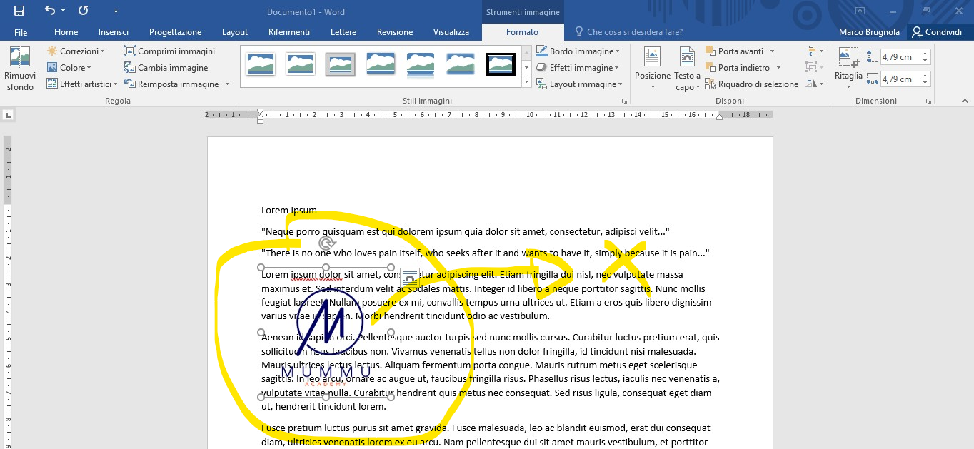 Come inserire immagine in Word senza spostare testo
