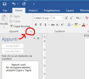 word copia incolla di dati diversi con riquadro appunti