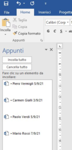 word copia incolla di dati diversi con riquadro appunti